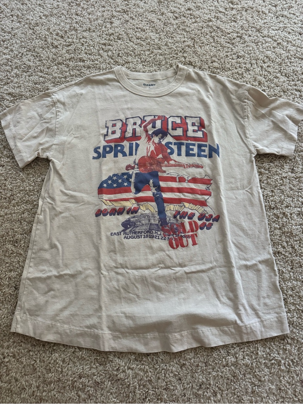 Old Navy Beige Bruce Springsteen Graphic Tee with Red & Blue Print